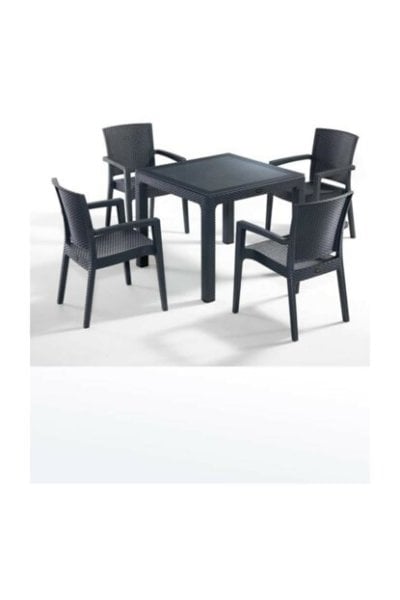 Zenit Rattan 4 Sandalyeli Bahçe Balkon Camlı Masa Takımı