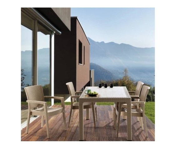 NOVUSSI LIVERNO CAMLI MASA 6’lıSET Bahçe Balkon Mobilya Cappucino