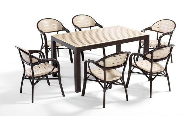 NOVUSSI BAMBOO CAMLI 6’lı SET bahçe mobilyası KAHVE-CAPPUCİNO