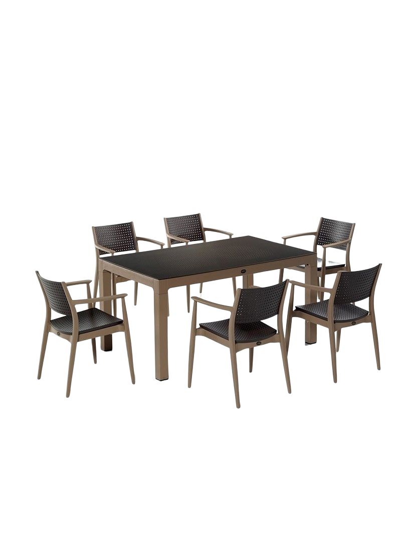 NOVUSSI SEGINUS CAMLI6’lı SET Bahçe Balkon Mobilya ÇÖLKAHVE-KAHVE